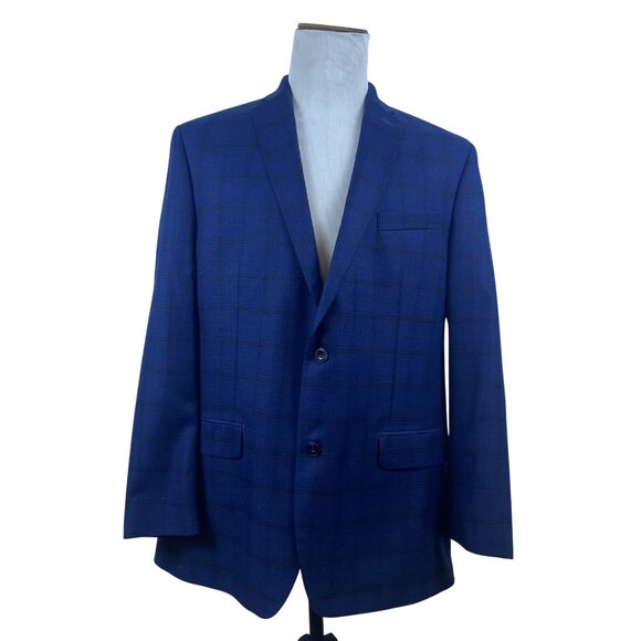 Michael Kors Mens Blue Plaid Polyester Rayon Blazer Jacket 44L 2-Button - Picture 2 of 9